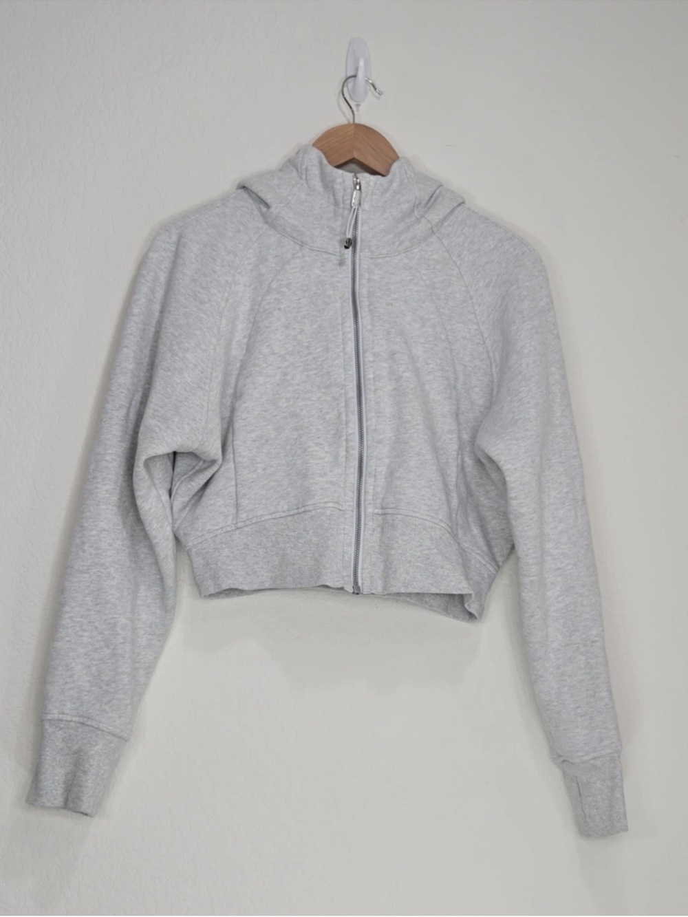 Lululemon Scuba Hoodie Womens Full Zip Cropped Heathered Core Ultra Gray Size 12
